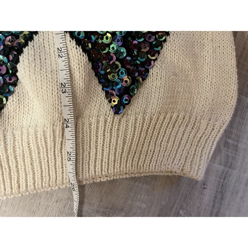 Vtg Sweater 80s Holiday Ashleigh Morgan Sequins Argyle Diamond Quiet Lux NWT L - Picture 6 of 9